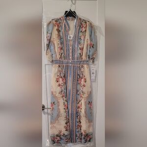Women's Maison Tara Border Print Linen Midi Dress Size 6